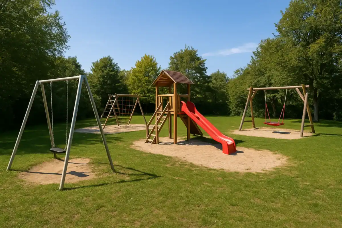 Spielplatz mit Rutsche und Schaukeln – Wartung und DGUV-Prüfung